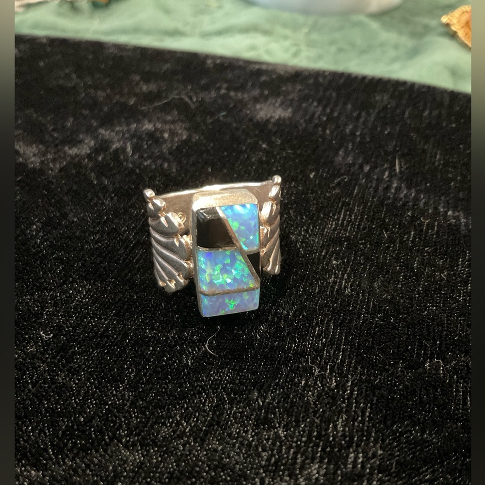 What a beautiful combination inlay with Onyx and earrings & RING SIZE 8